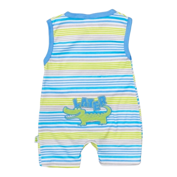 NWT Infant Romper by duck duck Goose.Blue & green stripes with Cute alligator. H - Picture 2 of 10